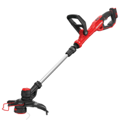 Photo of Craftsman cordless string trimmer, model CMCST900B, red and black, angled view on white background.
