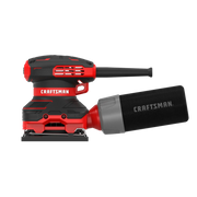 Photo of Craftsman CMEW230 sheet sander with dust bag, side view on white background.