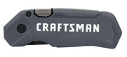 Photo of Craftsman folding utility knife CMHT10350 with closed gray handle, side angle on white background.