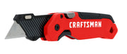 Photo of Craftsman red and black folding utility knife, CMHT10353, left side view on white background.