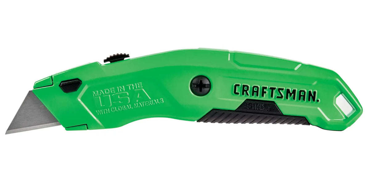 Craftsman utility knife CMHT10386 green handle white background beauty shot side view