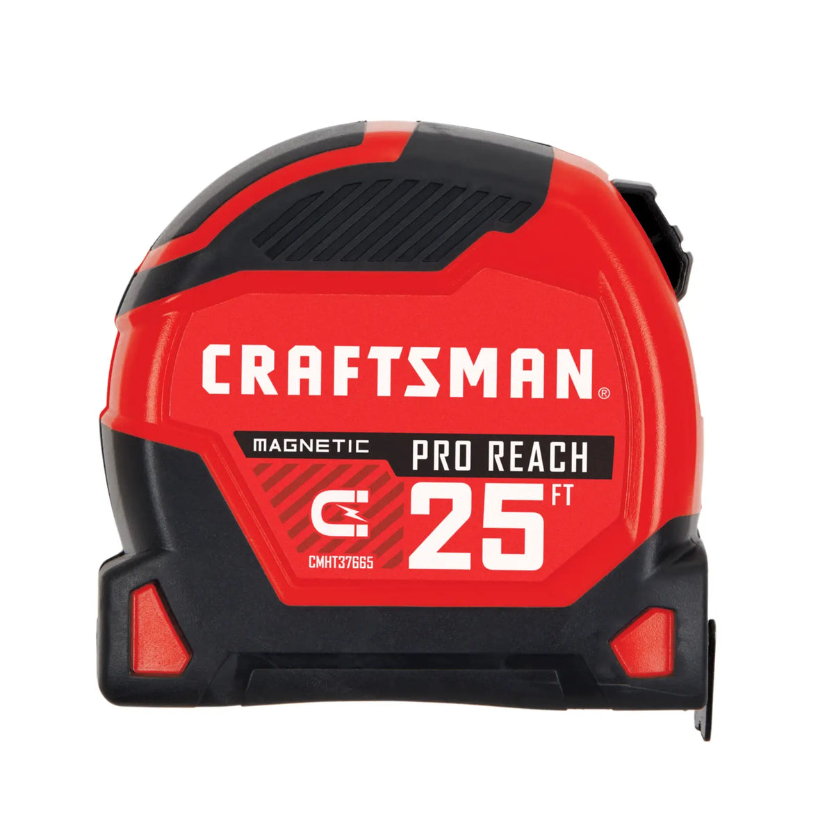 CRAFTSMAN Pro Reach magnetic tape measure, 25 ft length, red and black casing, SKU CMHT37665S.