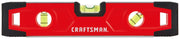 Front view photo of Craftsman red level, model CMHT43191, with three bubble vials and black end caps.