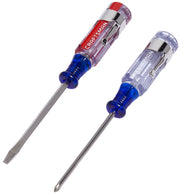 CRAFTSMAN CMHT65047 screwdriver set with red and clear handles, one slotted and one Phillips, angled on white background.