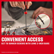 CRAFTSMAN screwdriver reaches sunken screws inside electronics, highlighting its long 3-inch bar.