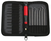 Photo of Craftsman CMHT68002 precision screwdriver and pick set in black zippered case, shown from top view.