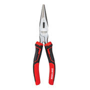 Craftsman CMHT81645 long nose pliers with red and black grip handles, front angle, white background.