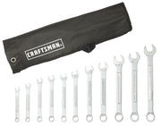 CRAFTSMAN CMMT10947 wrench set with 12 metric combination wrenches and black storage pouch, top view.