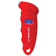 Photo of CRAFTSMAN CMMT14134 digital tire gauge, red body with LCD screen, shown on white background.