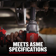 Photo of Craftsman cordless impact wrench, SKU CMMT16063, in use tightening a bolt on machinery.