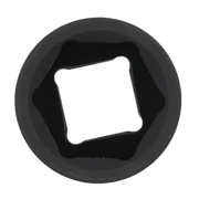 Close-up view of a black square drive socket tool, showing the internal square-shaped opening designed to fit with a ratchet or socket wrench.