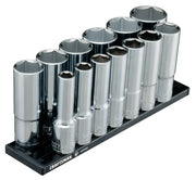 CRAFTSMAN CMMT17395V chrome socket set with organizer tray, angled front view.