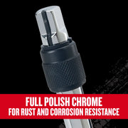 Craftsman graphics CMMT17799V chrome tool close-up with knurled handle, black background, angled view.