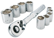 Craftsman chrome socket wrench set with ratchet handle, CMMT34563, shown from angled view on white background.