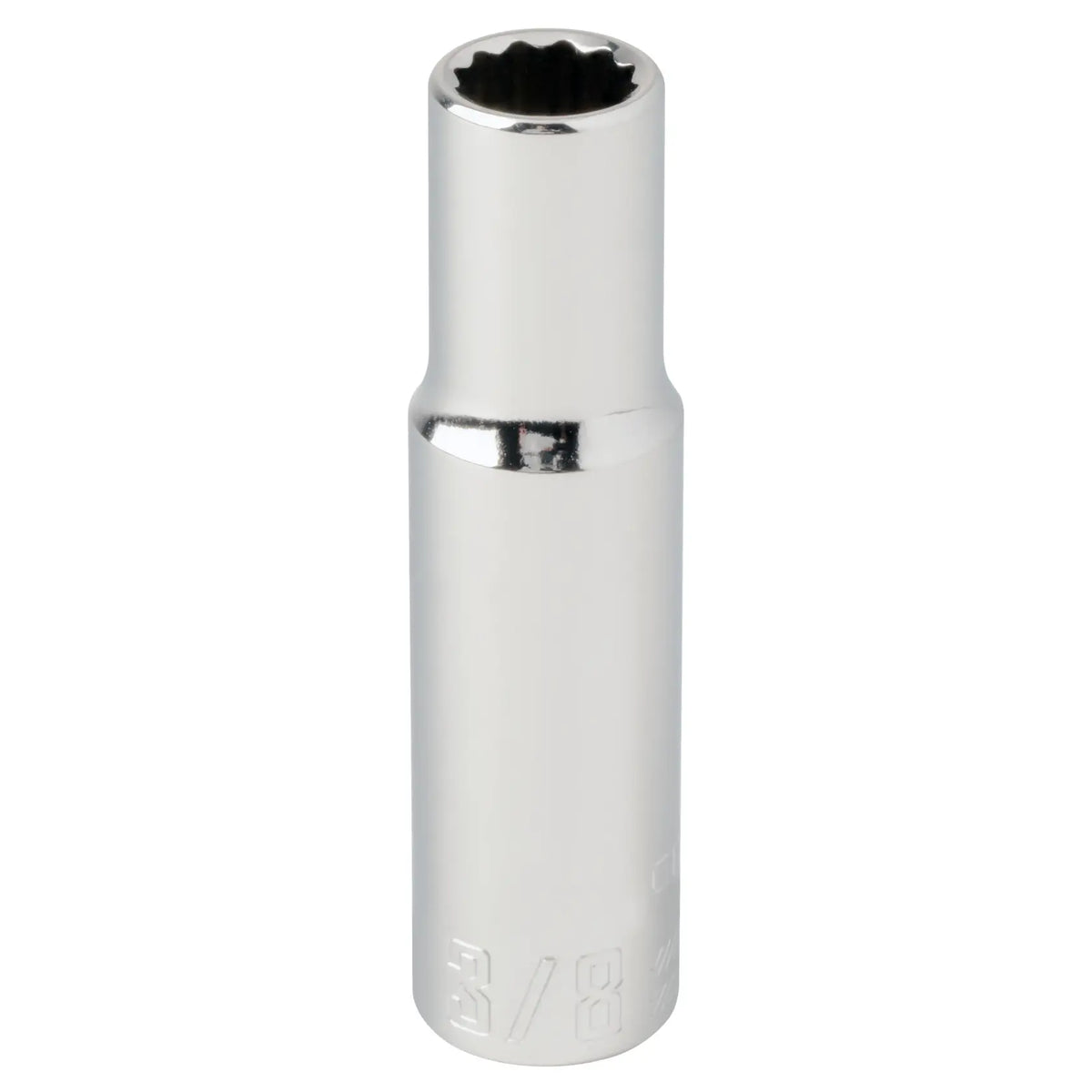 Craftsman chrome deep socket, 3/8 inch, vertical angle, CMMT43301, tool accessory photography.