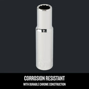 CRAFTSMAN chrome socket, corrosion resistant, tall cylindrical design, front angle, CMMT43301.