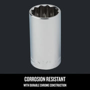 Photo of Craftsman chrome socket CMMT43320, corrosion resistant, shown upright on white background.