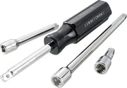 Photo of Craftsman nut driver set CMMT43394 with black handle and silver socket extensions on white background.