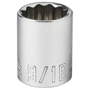 Craftsman 9/16-inch chrome socket, close-up front angle on white, CMMT44334.