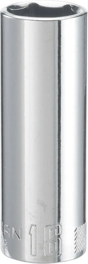 CRAFTSMAN deep socket, chrome finish, 16mm size, CMMT44433, upright front angle on white background.