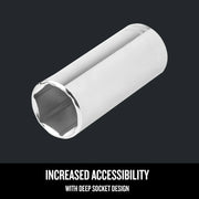 Craftsman deep socket, chrome finish, angled view, product type: socket, CMMT50755.