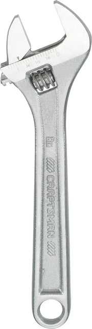 Photo of Craftsman adjustable wrench CMMT81622, silver metal, front angle on white background.