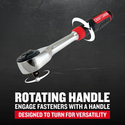 Craftsman ratchet with rotating handle, black and red grip, SKU CMMT86000, shown at an angle.
