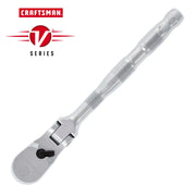 Photo of Craftsman V-Series ratchet tool, silver finish, textured grip, SKU CMMT86332V, front angle, white background.