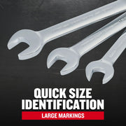 Photo of Craftsman wrenches with large size markings, SKU CMMT87009, graphics category, angled on black surface.