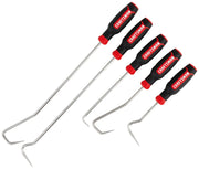 Craftsman 5-piece pick and hook set with black and red handles, SKU CMMT98330, side angle photo.