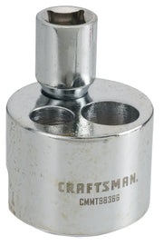 Photo of Craftsman CMMT98366 silver adapter socket with three holes, product shown on white background.