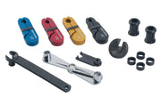 Photo of Craftsman automotive disconnect tool set CMMT98370, assorted color tools and black accessories, overhead angle.