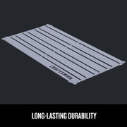 Photo of Craftsman metal slat panel, grey with logo, SKU CMMT99406, graphics category, angled on white background.