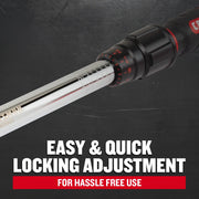 Photo of Craftsman torque wrench CMMT99433 with easy and quick locking adjustment feature, angled view.