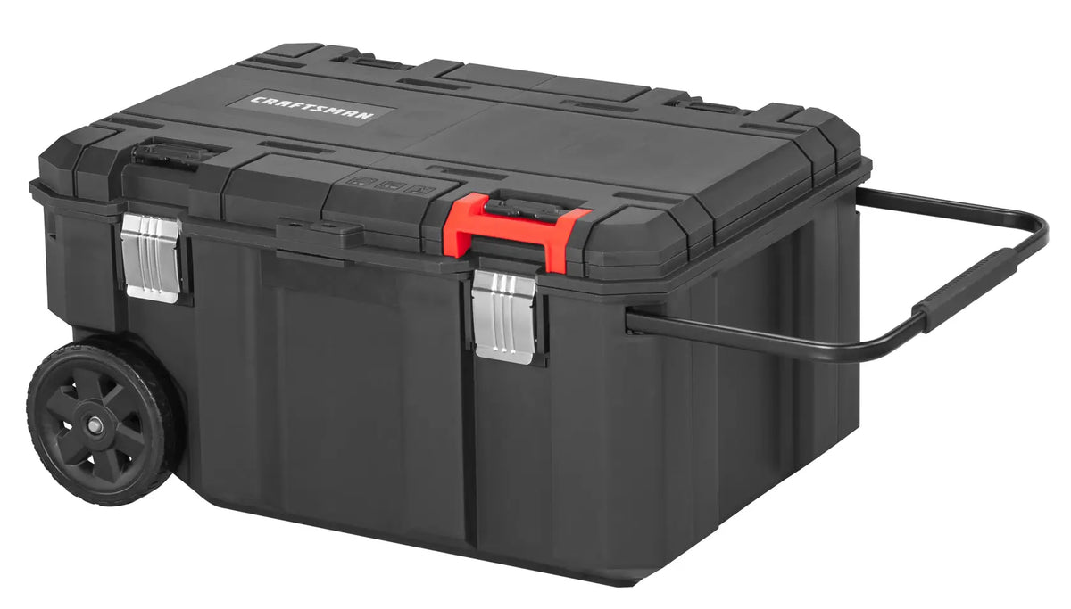 Craftsman black rolling tool box with handle and latches, SKU CMST17870, front angle photo.