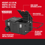 Craftsman rolling storage box CMST17870 with open lid, black, metal latches, large handle, VersaStack compatible.