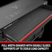 Photo of Craftsman CMSTVS5212BK graphics on black tool drawer with red accents, angled view.