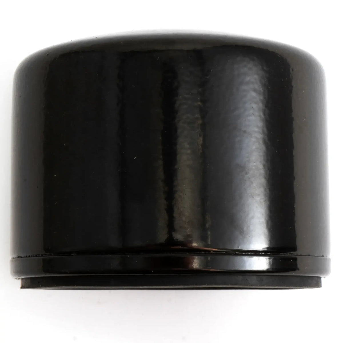 Black cylindrical photography lens cap, white background beauty shot, side angle