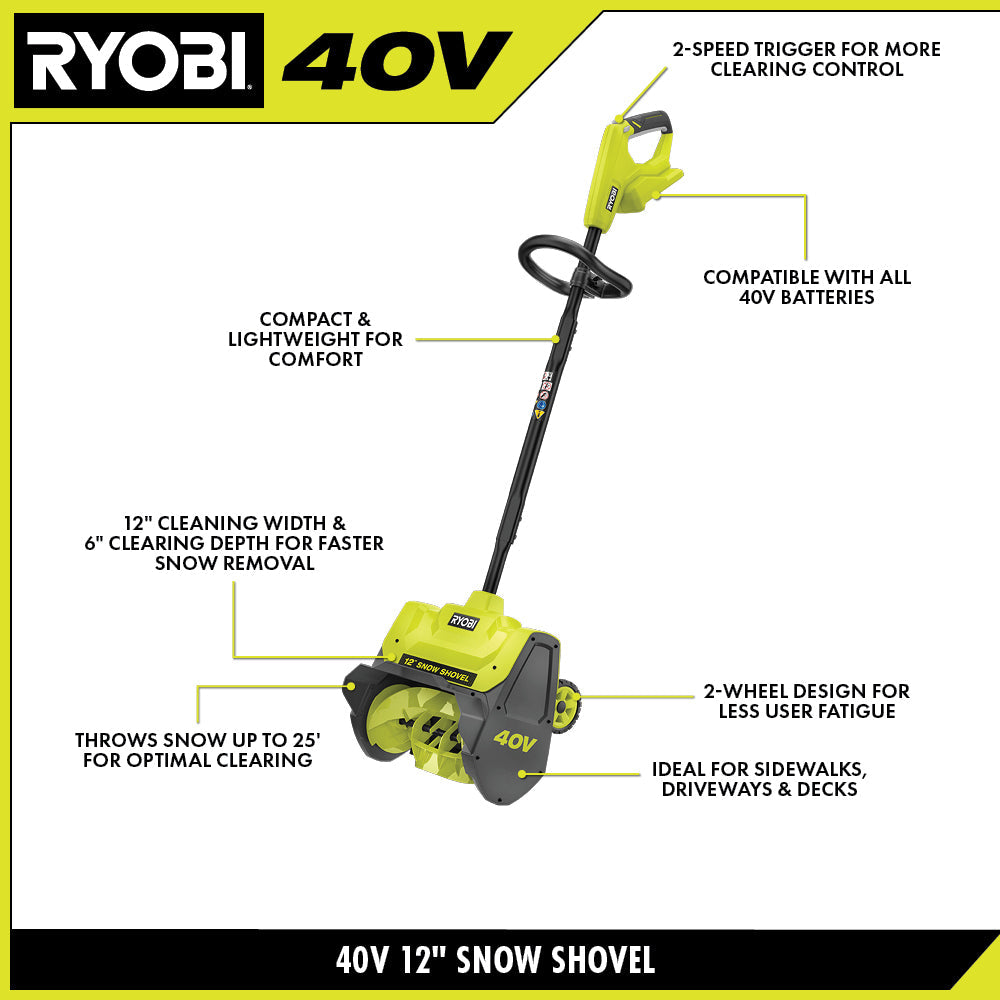 40V 12" WHEELED SNOW SHOVEL KIT Image 2