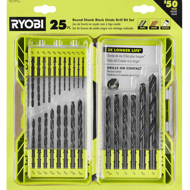 25 PC. Round Shank Black Oxide Drill Bit Set